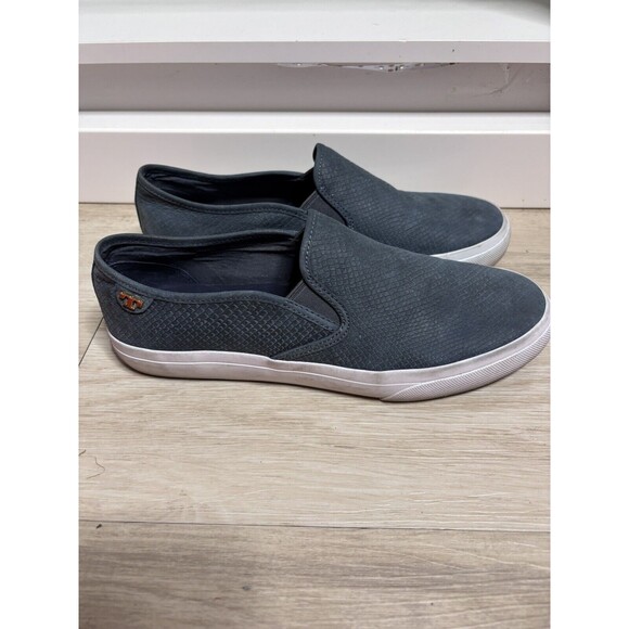 TORY BURCH Floyd WMNs 10 Slip On Blue Leather Embossed Snake Sneaker Shoes - Picture 2 of 7